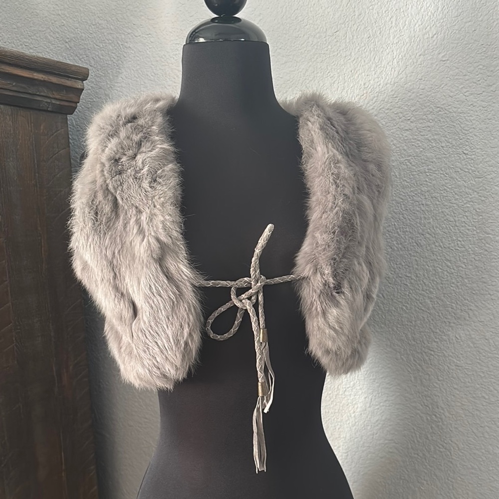 Vintage Rabbit Fur Vest with Tie Closure